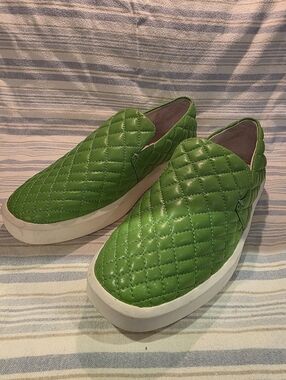 Franco Sarto New Prato Green Leather Slip On Sneakers 7.5